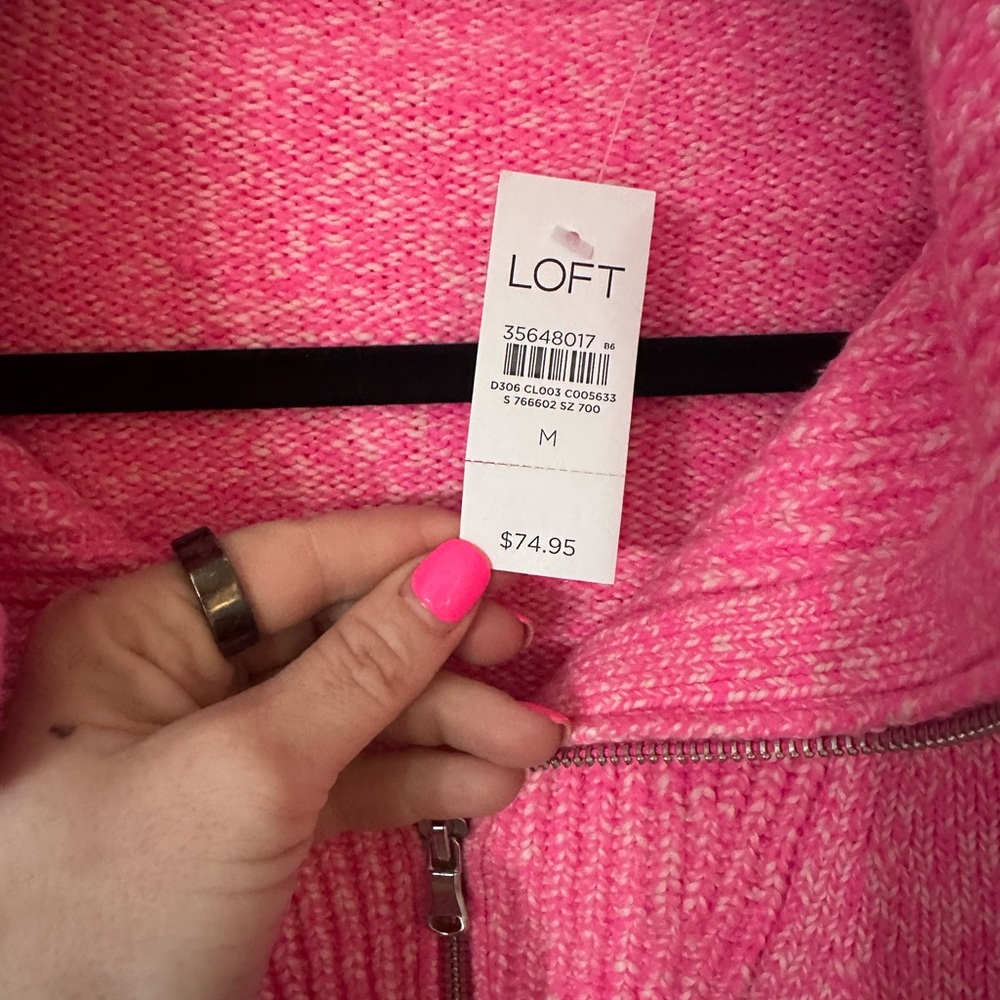 LOFT Pink Half-Zip Knit Sweater | Size Medium | NWT - Picture 3 of 3